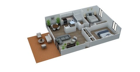 Floor plan for 2 beds, 1 bath, 870 sqft
